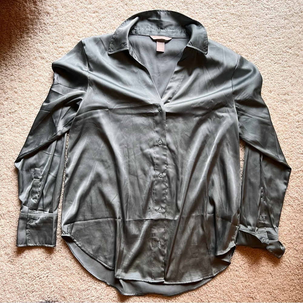 H&M silk button up - grey